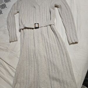 Kendall + Kylie Women’s Knit Belted Long Sleeve Dress - Cream